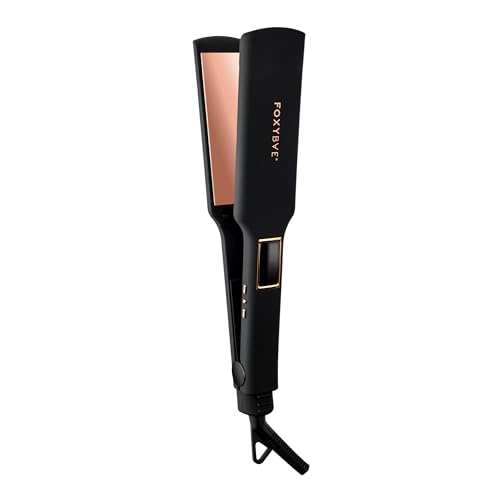 FoxyBae Flat Iron Hair Straightener - TRS Sleek 1.75 Wide Plate Titanium Flat-Iron - Dual Voltage Portable Professional Hair Straightener - Hot Tools - Locks Moisture & Shine [Black Rose-Gold]