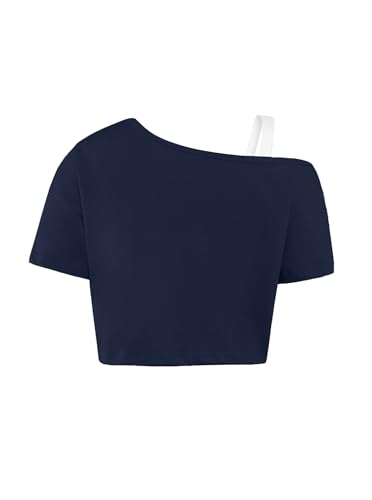 Image of Girls Off The Shoulder Tops Asymmetrical Short Sleeve Crop Top Cute Summer Tee Shirts