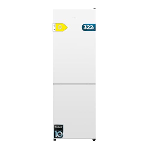 Cecotec Frigorífico Combi 322L Total NoFrost Bolero CoolMarket Combi 322i White D. Alto 185,5cm, Ancho 59,5cm, Multi Airflow, HumidityFlex HUB, Luz LED, Display Interior, Cristal Blanco Premium