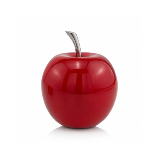 Manzana Cast Aluminum Decorative Apple Sculpture – Modern Metallic Accent, Mirror Polished Silver, Red or White Enamel Finish, 3 Sizes, Felt Bottom