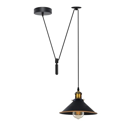 DC VOLTAGE 22cm Black Gold line Cone Spider Pendant Light,Industrial Hanging Ceiling Lamp with E27 Base & 2M Adjustable Cord for Farmhouse Kitchen, Dining, Hallway with Bulb