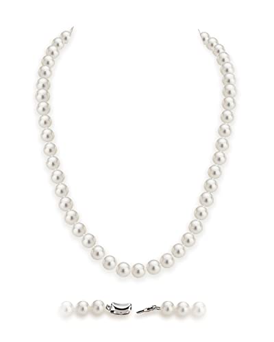 HUWODY Round White Simulated Shell Pearl Necklace Strand Pearl Choker Necklace Jewelry for Women 8mm 22inch