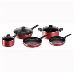 Lagostina Cuisine méditerranéenne Set de poêles antiadhésives en aluminium, 8 pièces, batterie casseroles induction, gaz et four, indicateur de cuisson thermo-Signal, poignées ergonomiques en Bakelite