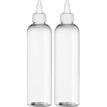 BRIGHTFROM Twist Top Applicator Bottles, 8 OZ Crystal Clear, Squeeze Empty Plastic Bottles, BPA-Free, PET, Refillable, Open/Close Nozzle - Multi Purpose Pack of 2