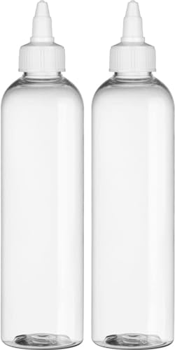 BRIGHTFROM Twist Top Applicator Bottles 8 OZ Crystal Clear Squeeze Empty Plastic Bottles BPA-Free PET Refillable Open/Close Nozzle - Multi Purpose (Pack of 2)
