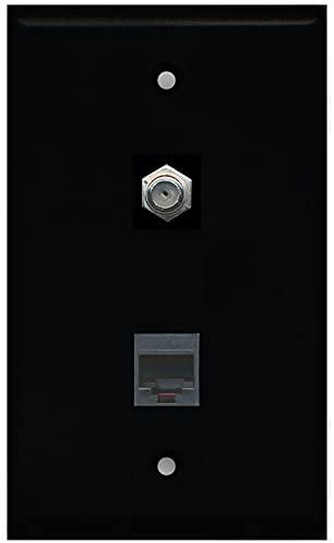 RiteAV - Black 1 Port Coax Cable TV- F-Type 1 Port Phone Black Wall Plate