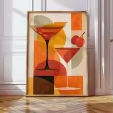 MAIMANG 1 sztuka Bauhaus Koktajl Pomarańczowy Retro Obraz Na Płótnie Plakat Abstrakcyjny Plakat Retro Plakat Minimalistyczny Druk Pop Style (60 x 80 cm / Wewnętrzna rama)