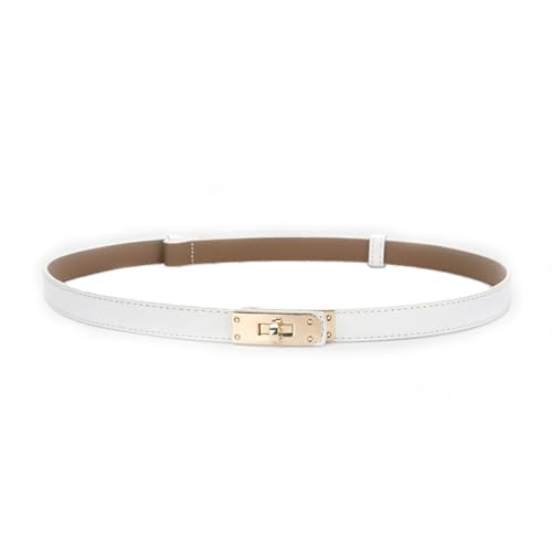 ANHAISHUILV Womens Skinny Leather Belt with Adjustable Golden Turn-Lock Buckle - Ideal for Dresses Jeans and Coats White