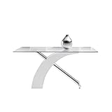  HABITMOBEL Mesa de Comedor con sobre Cristal Templado Transparente y Estructura de Acero Cromado 150 cm