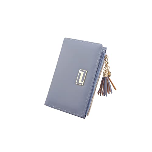 Womens wallet Short Zipper Tassel Soft Leather Ladies Card Holder Slim Purse Female Small (Blue)