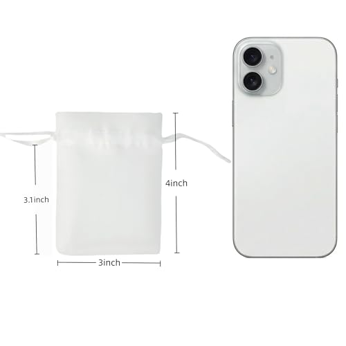 Image of QIANF 20 Pcs White Small Organza Bags 3X4 inch for Wedding Favors with Drawstring, Mini Mesh Gift Bags Jewelry Pouch for Candy Bridal Shower Party Favor Baby Shower Christmas