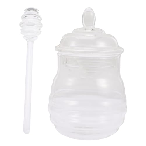 CIYODO 1Set and Stirring Rod Lidded Honey Pot for Kitchen Storage Stylish Food Grade Container for Honey Syrup Tea and More for Home Bakery and Cafe Decor