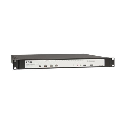 Image of Eaton 16-Port Rack KVM Over IP Switch, Cat5 /Cat5e, Virtual Media Connection, 2 Remote /1 Local User, Free Software, VGA or HDMI KVM, 1U Rackmount, TAA Compliant, 3-Year Warranty (B064-016-02-IPH)