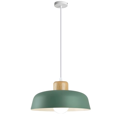 HJXDtech Luz colgante de metal redonda simple moderna nórdica,Lámpara de techo grande con acabado de madera E27 para salón de dormitorio de cocina (Verde)