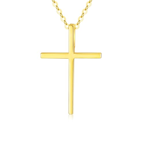 18K Solid Gold Tiny Cross Pendant Necklace for Women Simple Classic Cross Necklaces Religious Jewelry Gifts for Wife, Mother, 16-18 inch