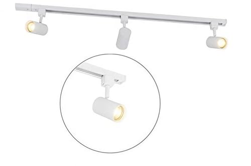 GrecoShop Sistema Binario Monofase 100cm con 3 Faretti GU10 Orientabili Bianco – Lampadine Incluse – Illuminazione LED per Cucina, Soggiorno, Corridoio, Negozi – Barra Spot Moderna per Interni