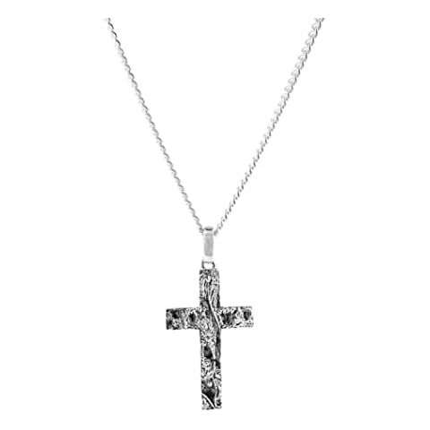 Men's Cross Necklace Silver with Pendant Polished Engraving Handmade from 925 Sterling Silver Modern Cross Pendant Necklace Adjustable Solid with Gift Box [Cross Raw], Sterling Silver Cover