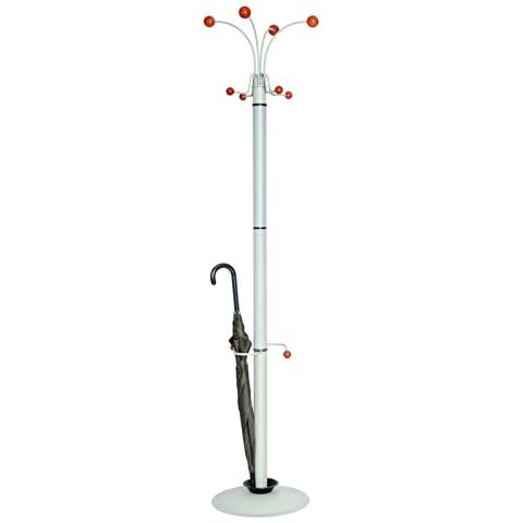 Contemporary Freestanding Rotating Hat and Coat Rack with Integrated Umbrella Stand, Grey Steel with Wood Accents Cover