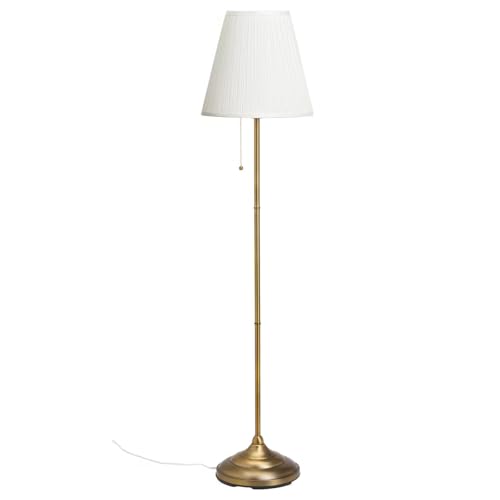 IKEA ARSTID Stehlampe 155cm – Wohnzimmer Lampe Messing mit weißem Schirm, Vintage Stehleuchte, E27, klassisches Design