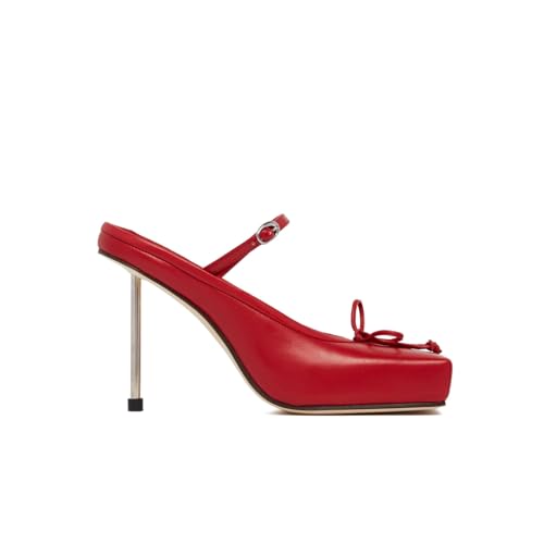 Vertundy Women's Bows High Heeled Mules Square Closed Toe Strap Buckle Pumps Stiletto Ballet Heel Sandals Leather Fashion Shoes3