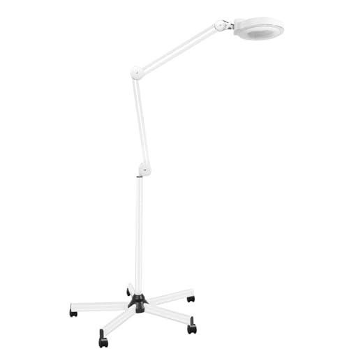 biniliubi Lampe Loupe Led Sur Pied 5x, Loupe Grossissante Avec Lumière 24w 2400 Lm, Lampe Bureau Esthétique Nail Art, Bras Flexible 360°, Roulettes...