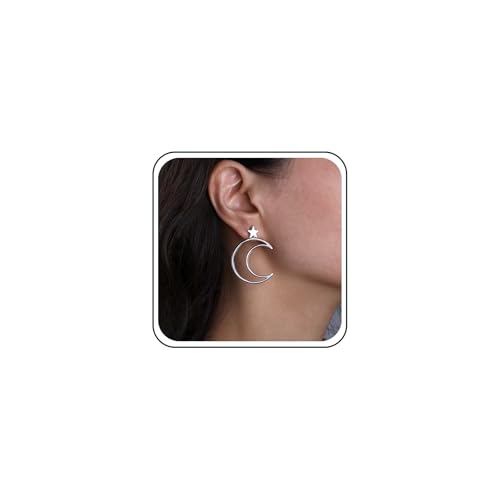 Cimenexe Bohemio Estrella Luna Chaqueta Pendientes De Plata Hueco Media Luna Joyería Para Las Mujeres