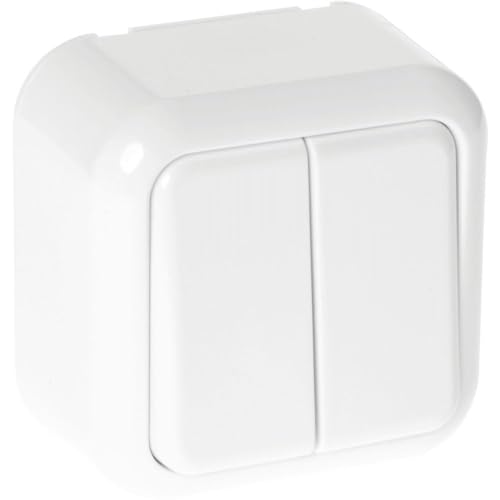 Interruptor Doble 2 Teclas Blanco 6x6x3 Cm, ideal para controlar luces en habitaciones y mejorar la funcionalidad eléctrica del hogar.