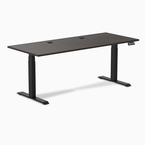 Image of Desky Electric Standing Desk, 70.9 inch Laminate Height Adjustable Sit Stand Desk, Dual Motor, 4 Memory Presets, Ergonomic Computer Workstation for Home Office - Burnished Wood Top and Matte Black Frame