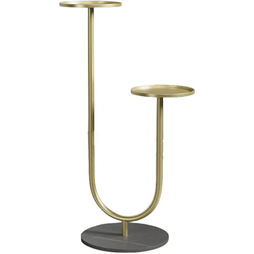 Eyawe ガーデニングラック スタイリッシュ 金属構造 植木鉢スタンド 頑丈で安定感 耐荷重性が高い 揺れにくい 多機能収納 装飾 シンプル バルコニー 玄関 室内 屋外 (ゴールドフレーム,グレースレート)