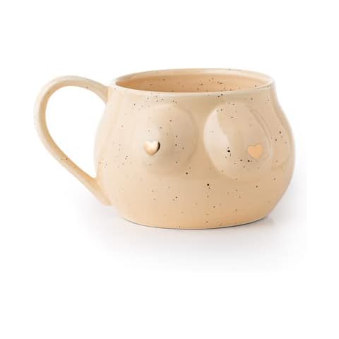 Speckled Ceramic Female Form Mug with golden heart nips, Boob Mug, Funny Large Coffee Boob Cup, Female Body Vase, Boob Planter, Boob Gifts Tea Cup, Feminist Gift, Eclectic Decor, 300ML Light color Cover