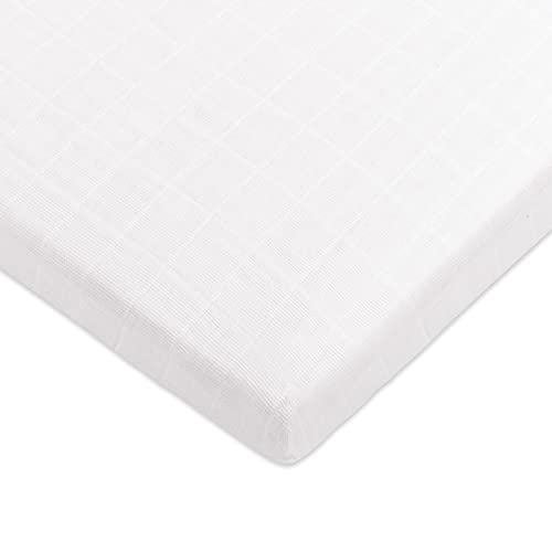 Image of Babyletto 100% Organic Cotton All-Stages Midi Crib Sheet, GOTS-Certified, Fitted 360°, Ultra-Soft and Breathable Muslin - Plain White