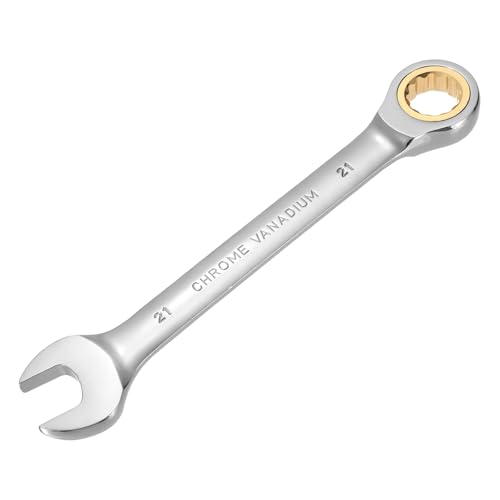 sourcing map Ratcheting Combination Wrench 21mm Metric 12 Point CR-V Steel Chromed Lengthen Double Box Open-Ended Ratchet Wrenches with 72 Tooth and 5° Swing Gear Spanner Tool for Repair