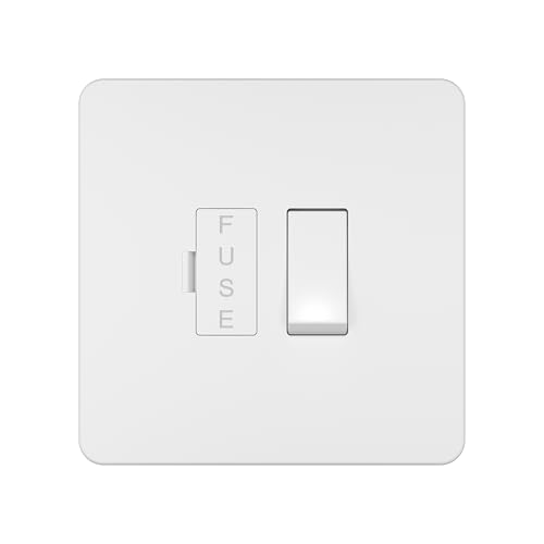 LIDER 1-Gang 13A Switched Fused Connection Unit Heavy Duty Double-Pole Isolation Switch Screwless Plastic Faceplate Glossy Finish UKCA Certified White