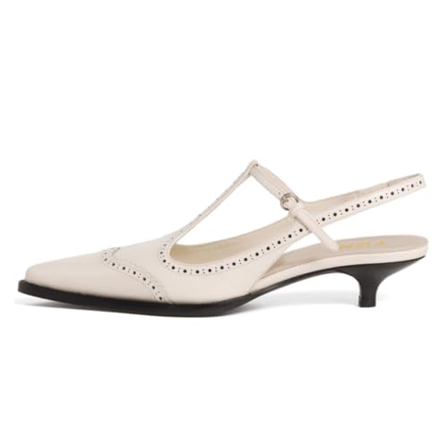 YDN Women Trendy Closed Pointy Toe Kitten Heel Slingback Pumps T-Strap Buckle Low Heels Shoes Cocktail Club Daily Size 4-16 US2