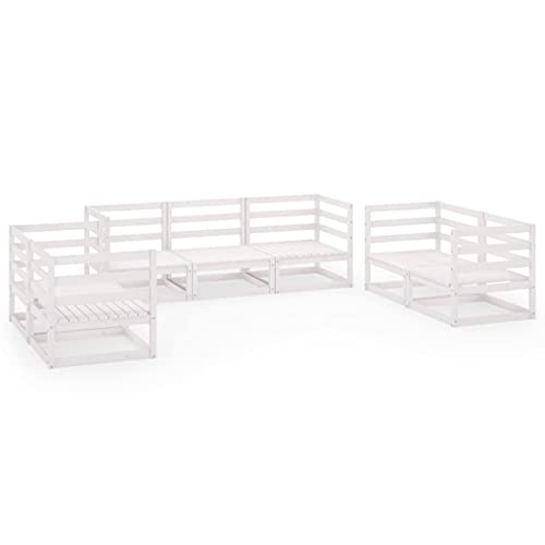 Salon de jardin 7 pcs Blanc Bois de pin massif