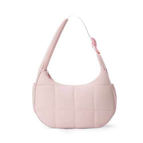 Image of Small Puffer Crescent Shoulder Bag for Women Lightweight Water-Resistant Nylon Purse with Adjustable Strap & Multiple Pockets