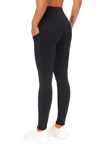 Image of THE GYM PEOPLE Thick High Waist Yoga Pants with Pockets, Tummy Control Workout Running Yoga Leggings for Women