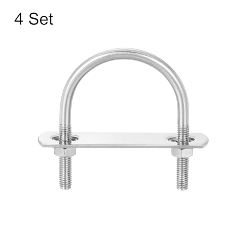 Image of uxcell Round U-Bolts, 6 Sets 47mm(1.85 inch) Inner Width 65mm Length M6 304 Stainless Steel U Clamp Bolt with Nuts and Plates, for Boat Trailer