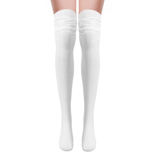 Women S White Thigh High Socks Extra Long Cotton over-the-Knee Stockings for Dance Sports and Daily Wear Breathable and Comfortable