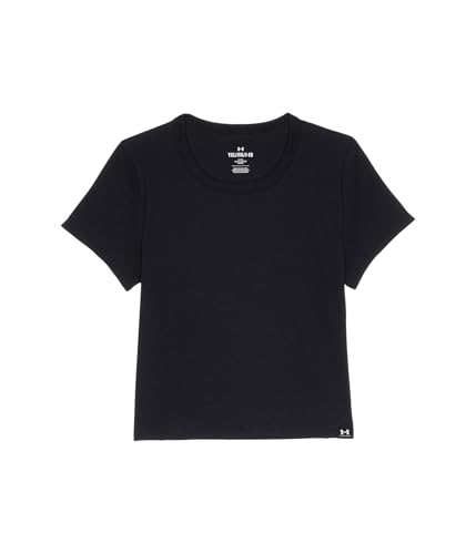 Under Armour, Girls, Rival Ribbed Shirt Sleeve T-Shirt (Big Kid), Black/White, Large - image 1