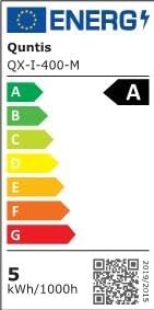 Energy efficiency label for Quntis QX-I-400-M LED icicle lights, showing an A rating.