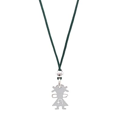 ibamboli - Collana in Corda Verde e Ciondolo a Forma di Bimba in Argento Personalizzabile con Iniziale
