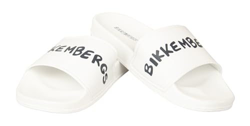 La Mejor Selección de Bikkembergs Top cinco. 30 Bikkembergs Chanclas para hombre con banda de playa o piscina, slide beachwear con logotipo artículo BKK3MSR03 series basic, Color blanco., 25.5 cm