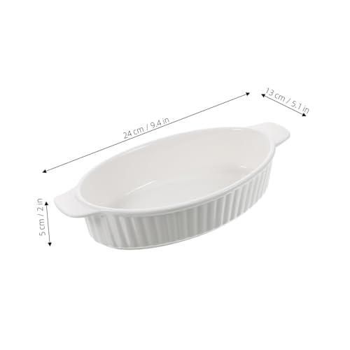 Plat de cuisson céramique blanc rectangulaire à doubles poignées - 3