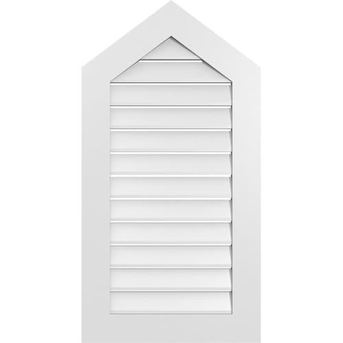 TrueCraft PVC Peaked Top Surface Mount Gable Vent, 22"W x 42"H Overall Frame Size, 9/12 Pitch: 1" x 3-1/2" Standard Trim Frame, Functional