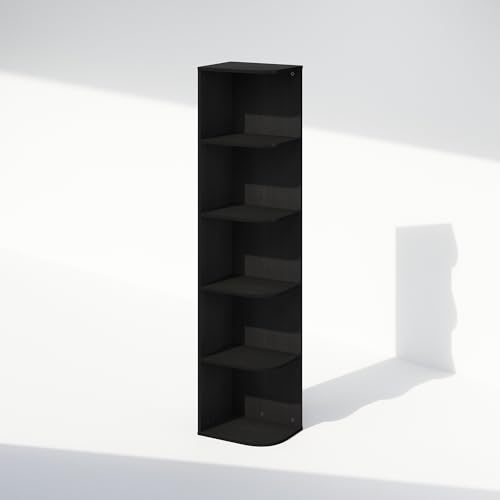 Image of Furinno Reed Corner Shelf, 5-Tier Corner Bookshelf, Book Shelf, Corner Shelves, Storage Rack, for Organization and Storage, Home Office, Living Room, Blackwood