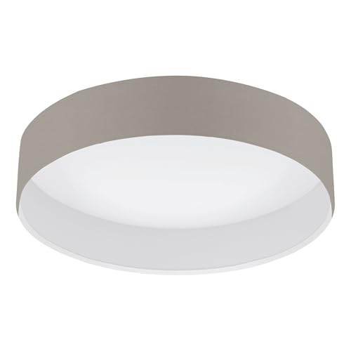 EGLO LED Deckenlampe Pasteri, Textil Deckenleuchte Schlafzimmer, Lampe Decke Wohnzimmer, Wohnzimmerlampe aus Stoff und Kunststoff in Taupe und Weiß, Ø 32 cm