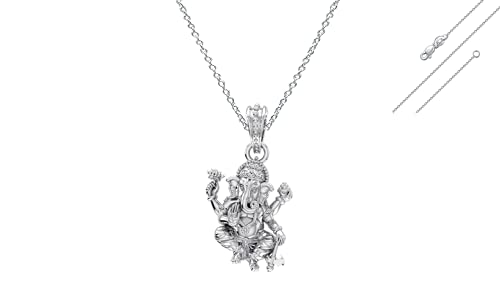 Image of Akshat Sapphire Sterling Silver (92.5% purity) God Ganesha Chain Pendant for Men & Women Pure Silver Lord Ganapathy Chain Locket