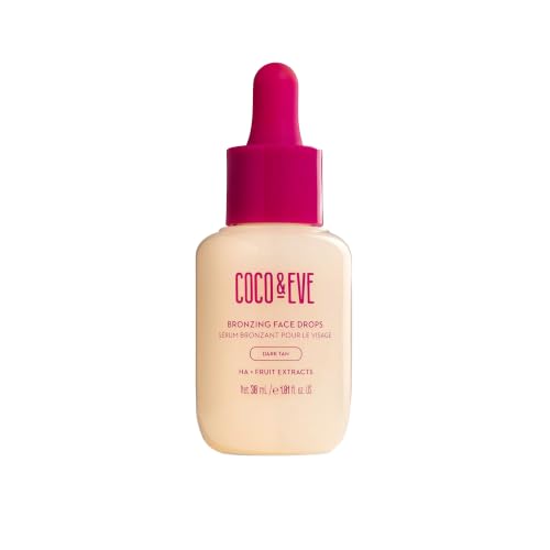Coco & Eve Self Tanning Drops (Dark) - Customizable Gradual Face Tanner Hydrating Bronzing Drops with Hyaluronic Acid for a Natural Glowing Sunless Tan Vegan Cruelty Free | 1 Fl Oz