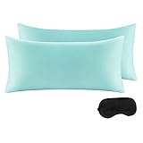 YUHX Satin Pillowcase for Hair and Skin,King Size Pillowcase Set of 2 with Envelope Closure,Soft Silky Pillow Cases 2 Pack Closure(20x40 inches,Aqua)